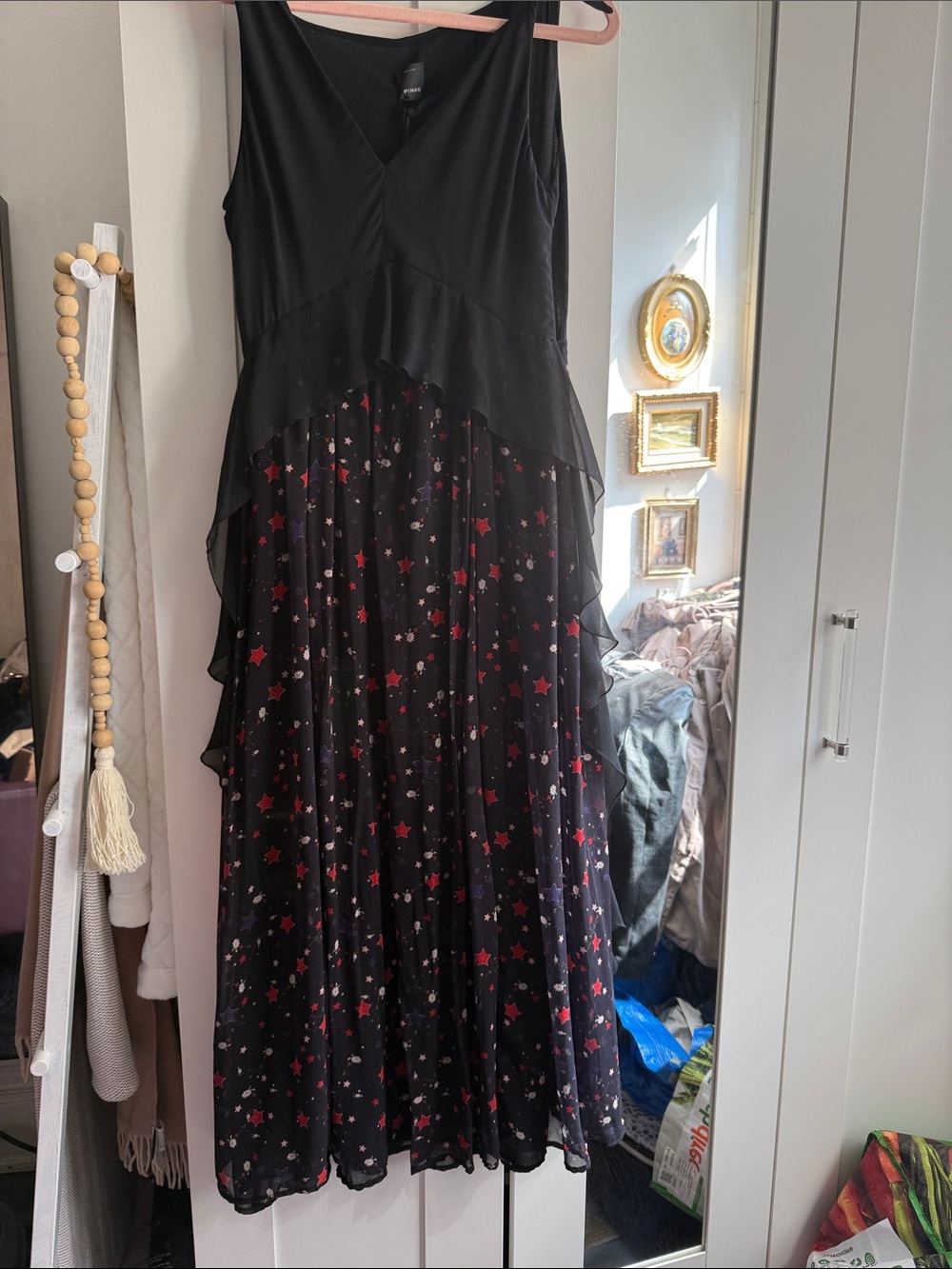 Pinko Black Layered Star-Print Maxi Dress Sz 4